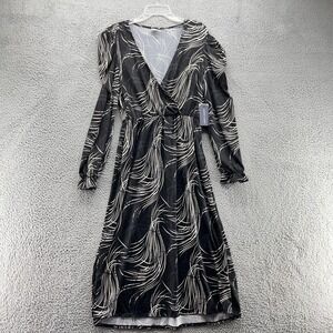 Melrose & Market Dress Womens Large Black Long V-Neck Geometric‎ Long Sleeve New